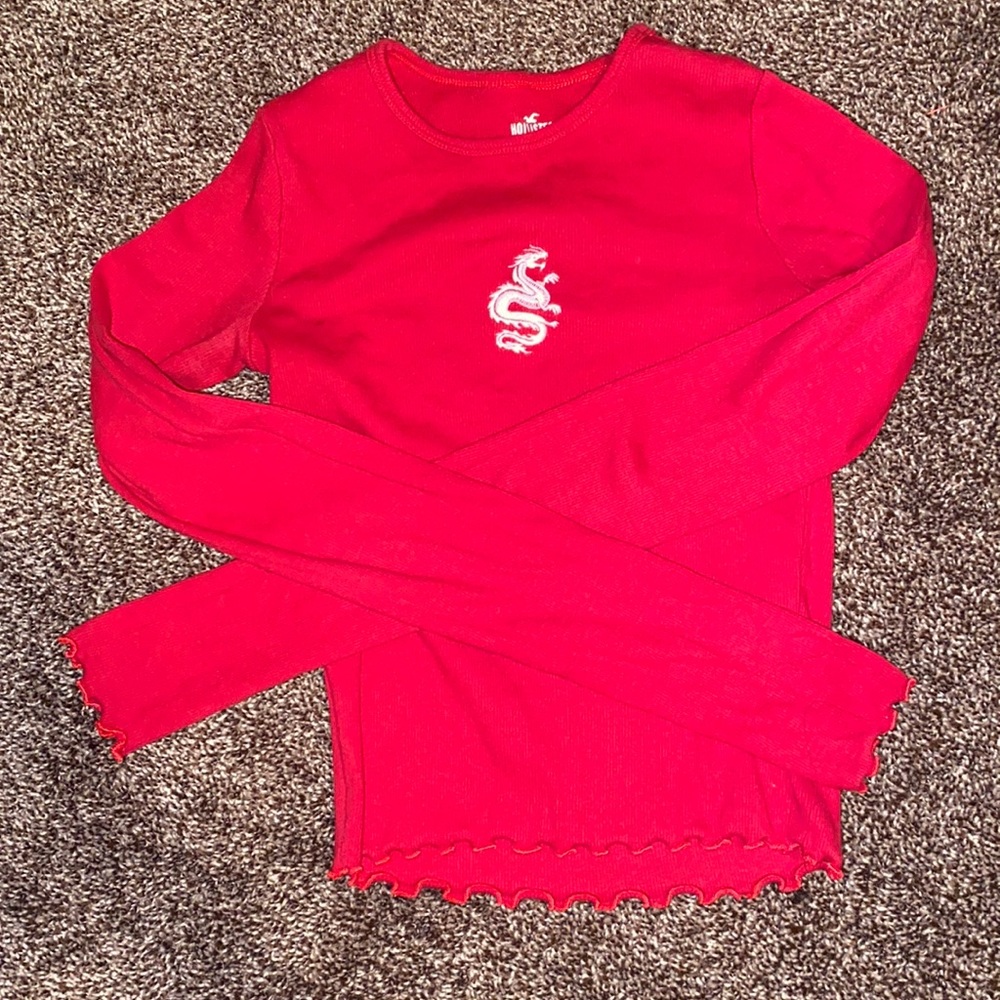 Red Long Sleeve Shirt W/ White Dragon